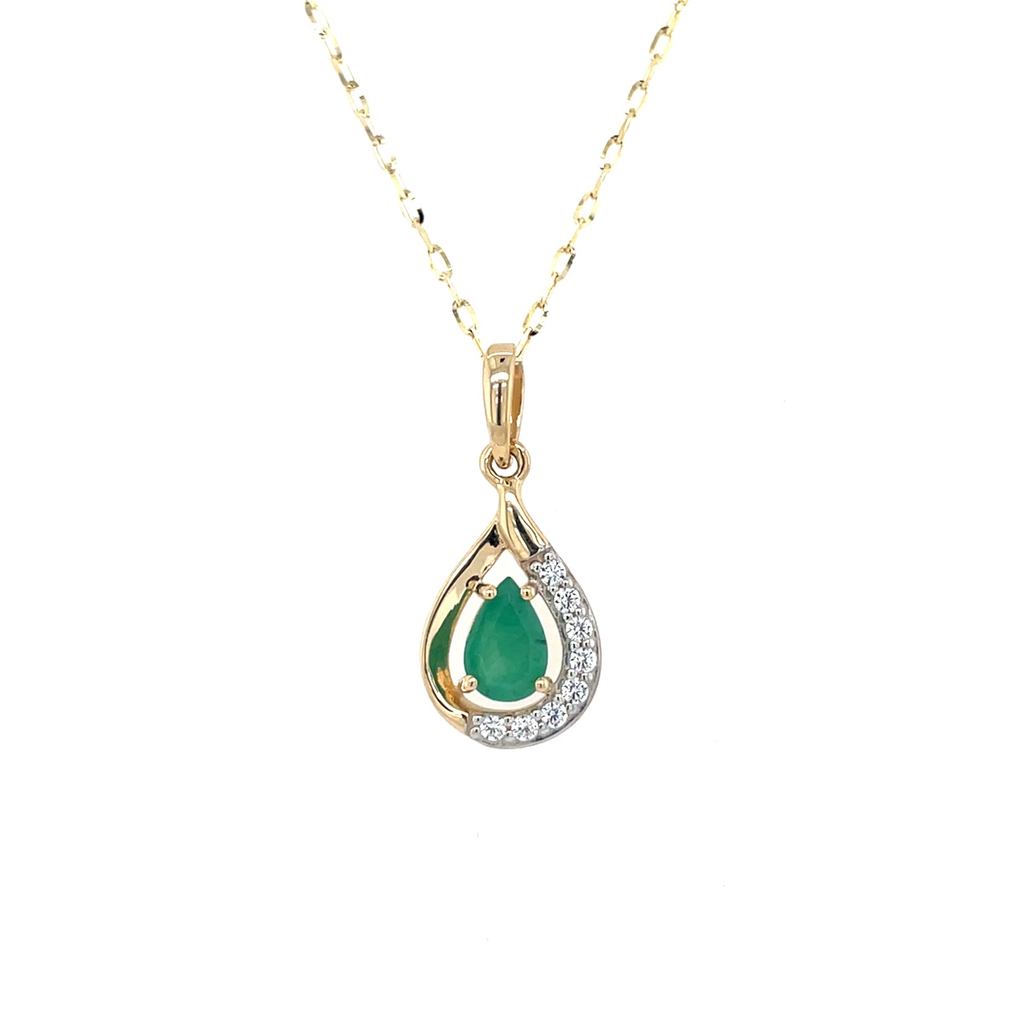 9ct Gold Real Emerald & CZ Teardrop Pendant GPE50