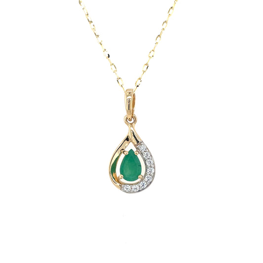 9ct Gold Real Emerald & CZ Teardrop Pendant GPE50