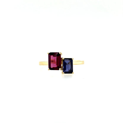 9ct Gold Rhodolite Garnet & Iolite Toi et Moi Ring GRX298