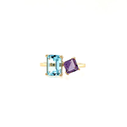 9ct Gold Sky Blue & Amethyst Toi et Moi Ring GRX297