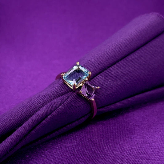 9ct Gold Sky Blue & Amethyst Toi et Moi Ring GRX297