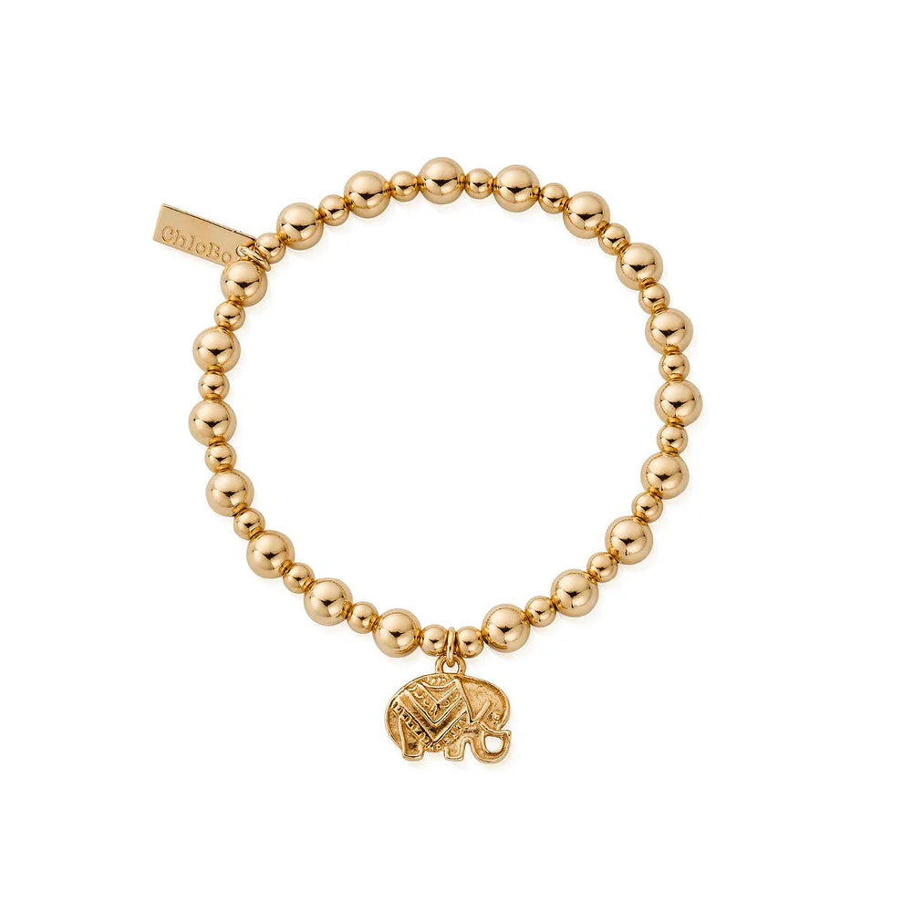 ChloBo Sterling Silver Gold-plated Mini Small Ball Elephant Bracelet