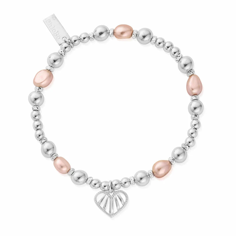 ChloBo Loving Heart Pink Pearl Bracelet