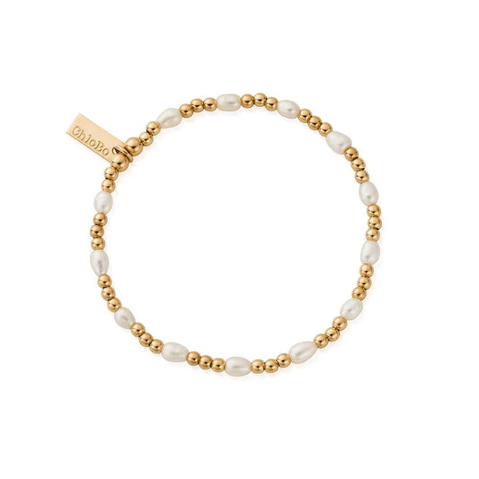 ChloBo Sterling Silver Cute Charm Pearl Bracelet Gold Tone