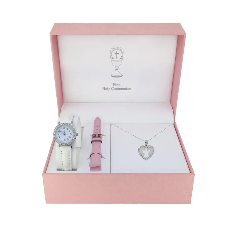 Girls Communion Watch & Silver Angel Pendant  Gift Set GCS2006