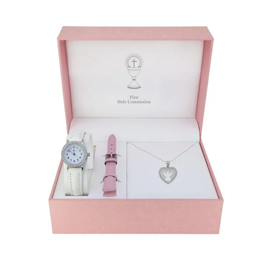 Girls Communion Watch & Silver Angel Pendant  Gift Set GCS2006
