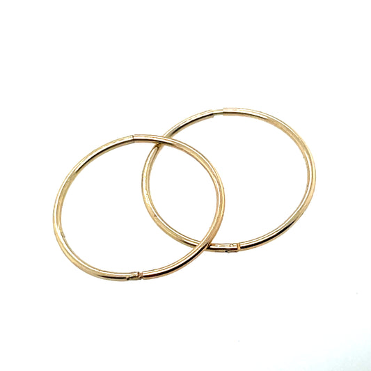 9ct Gold 18mm Hinged Plain Sleeper Earrings GE1078