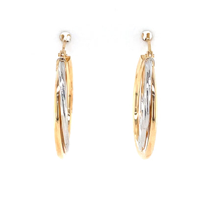 9ct Gold 20mm Two-tone Twist Hoop Earrings GE1087