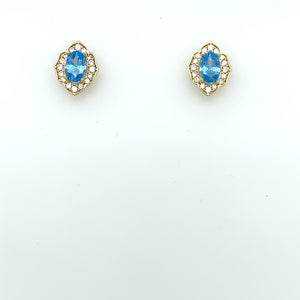9ct Gold Blue Topaz/CZ Vintage Cluster Stud Earrings GEX147