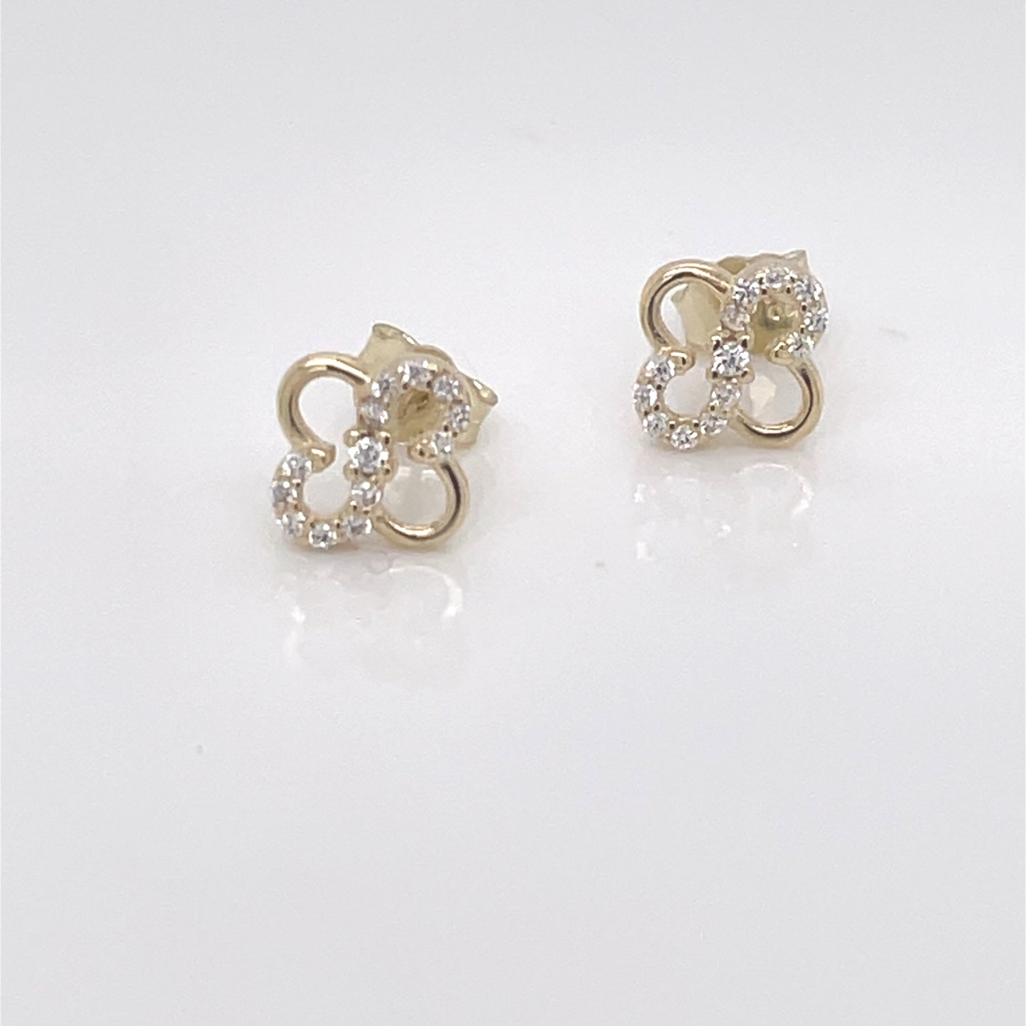 9ct Gold CZ Infinity Clover Stud  Earrings GEZ734