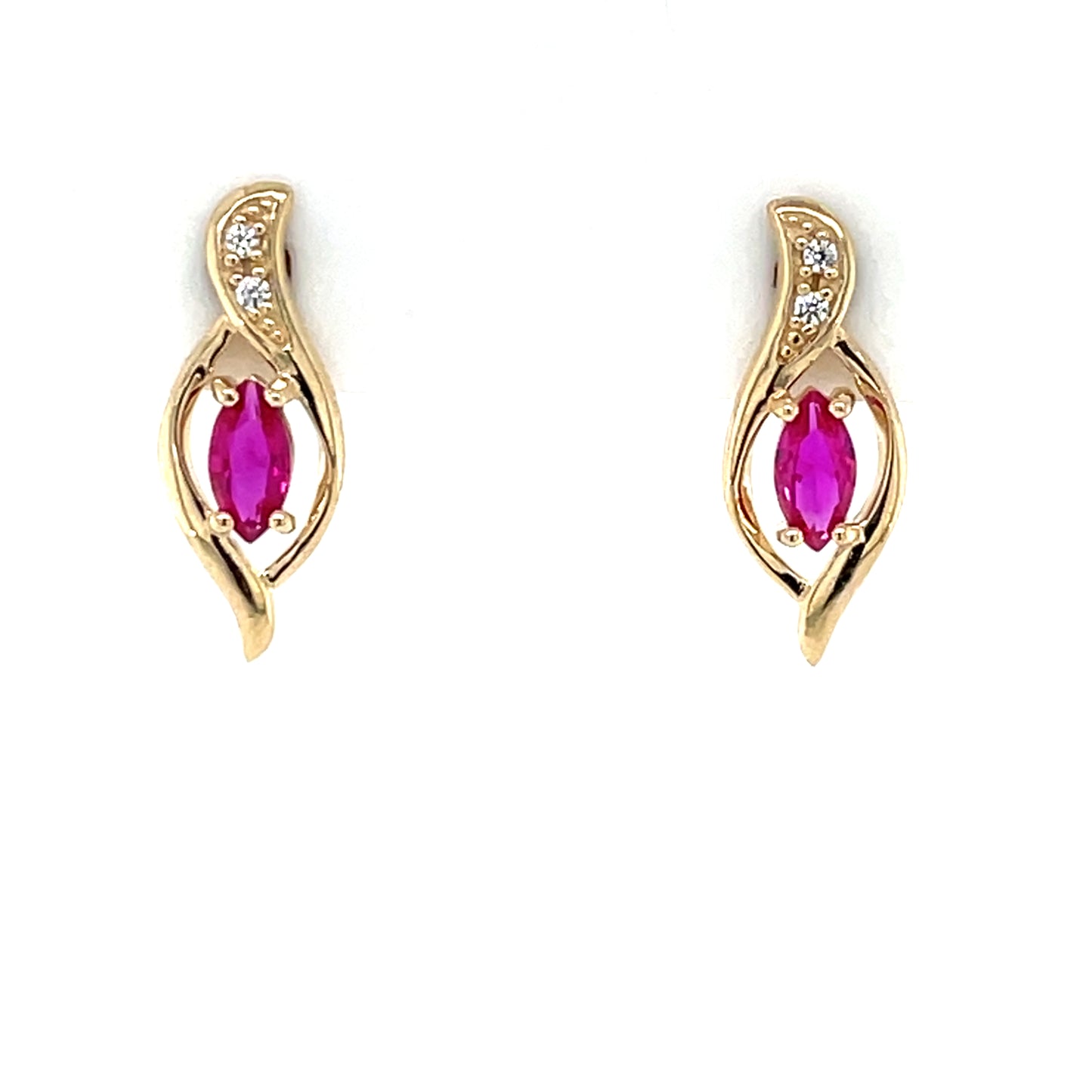 9ct Gold Syn Ruby & CZ Marquise Stud Earrings GER81
