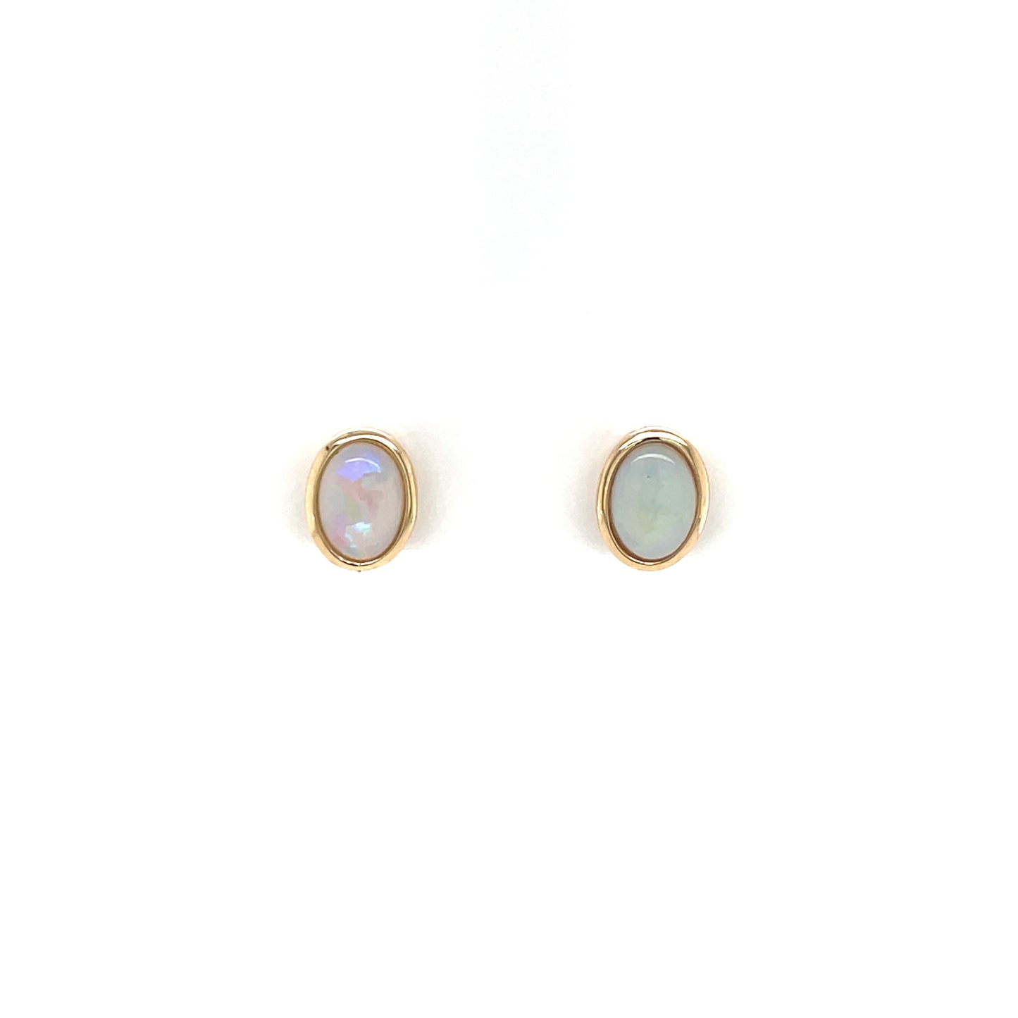 9ct Gold Real Opal Oval Rubover Stud Earrings GEL14