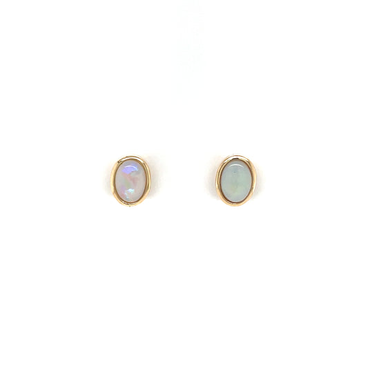 9ct Gold Real Opal Oval Rubover Stud Earrings GEL14