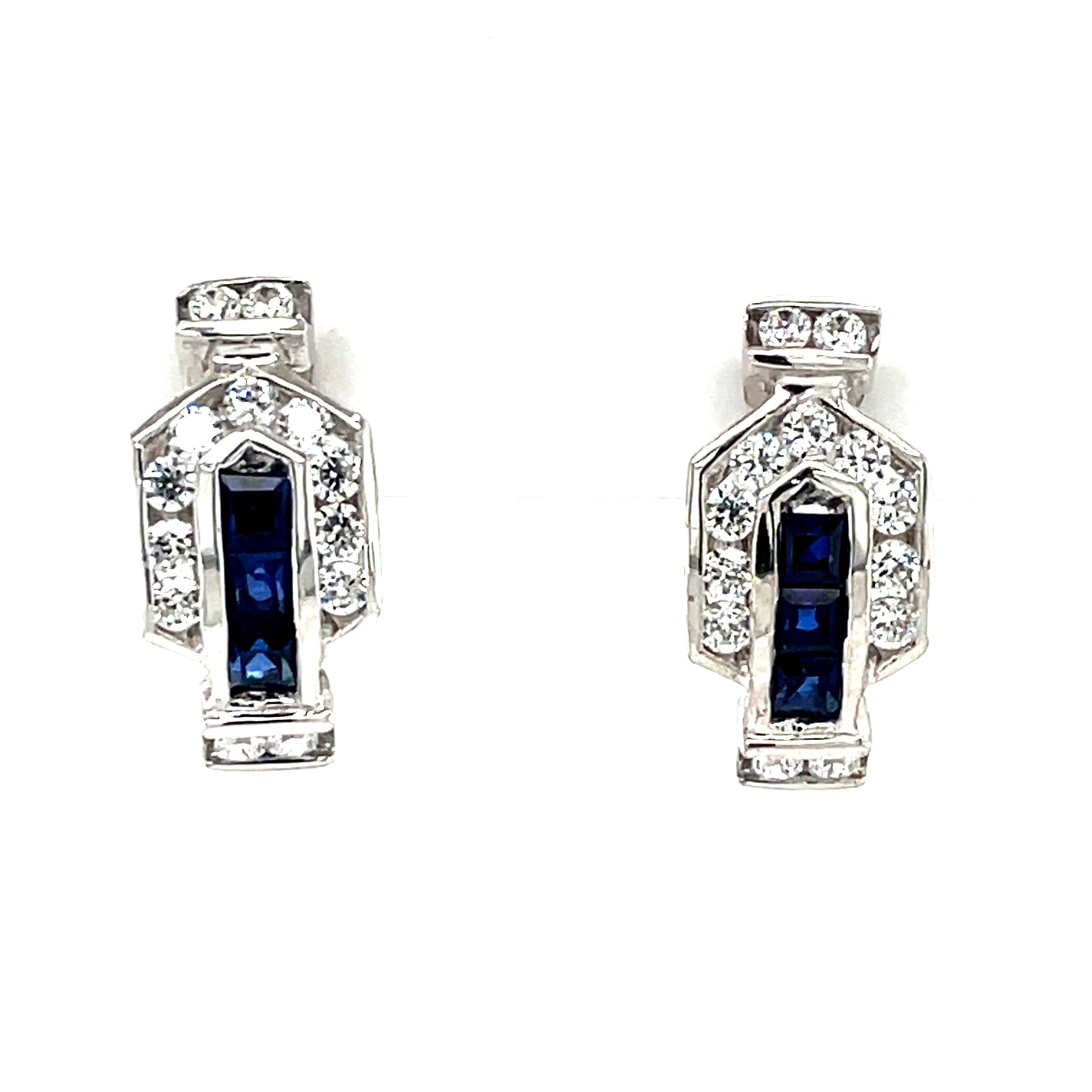 9ct White Gold Sapphire CZ Deco Style Stud Earrings GES097