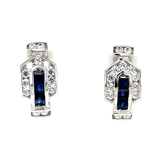 9ct White Gold Sapphire CZ Deco Style Stud Earrings GES097