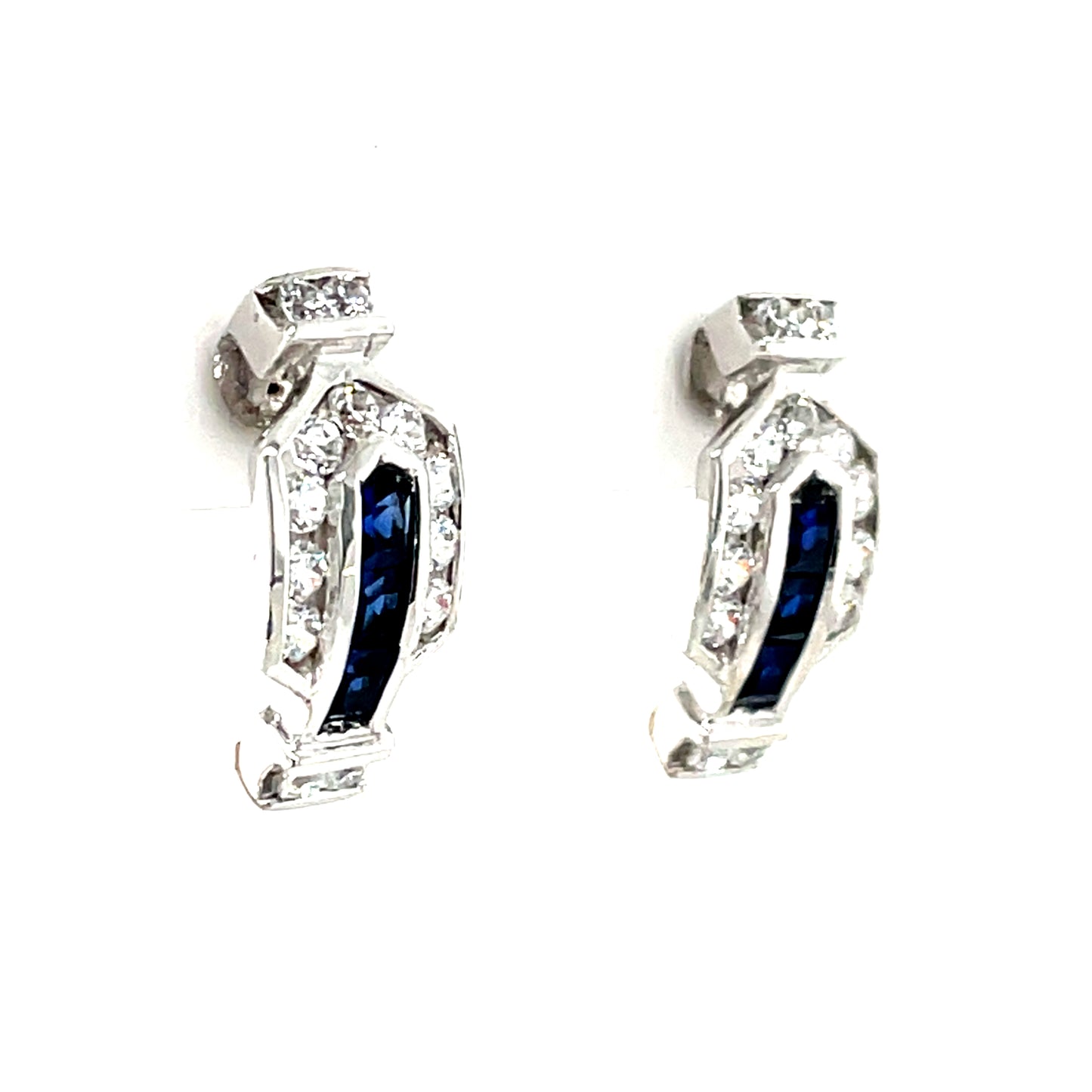 9ct White Gold Sapphire CZ Deco Style Stud Earrings GES097
