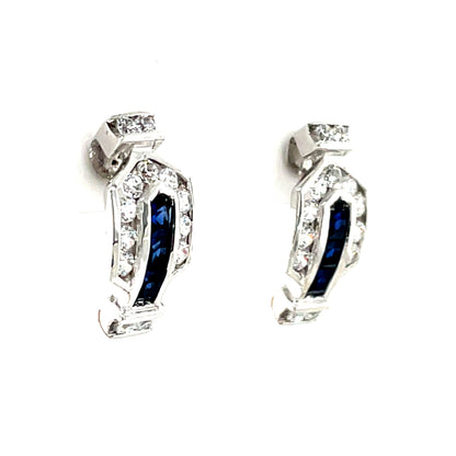 9ct White Gold Sapphire CZ Deco Style Stud Earrings GES097