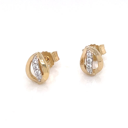 9ct Gold CZ Teardrop Stud  Earrings GEZ731