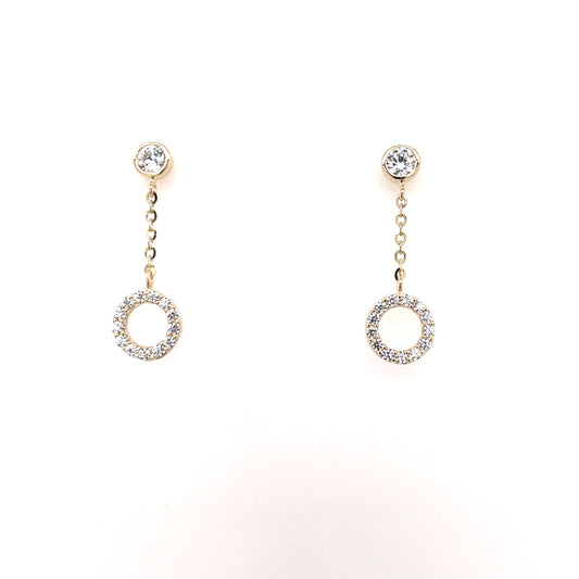 9ct Gold CZ Circle Drop Earrings GEZ746