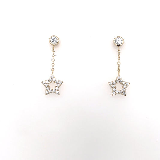 9ct Gold CZ Star Drop Earrings GEZ747