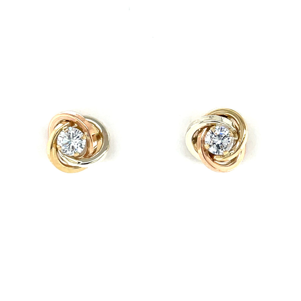 9ct Gold CZ Three Colour Knot Stud Earrings GEZ806