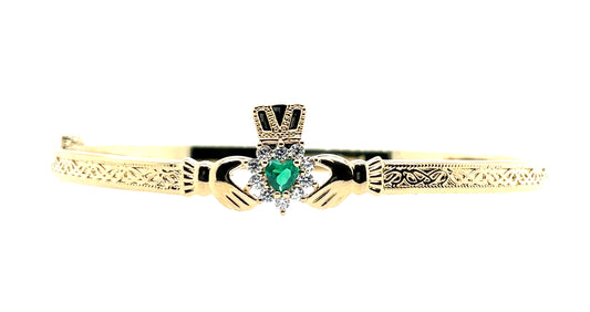 Gold-plated Green CZ Claddagh Bangle GFCB02G