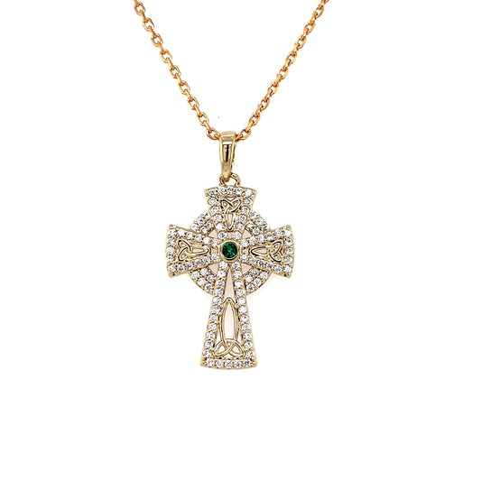 18ct Gold-plated Green CZ Celtic Cross GFCC197