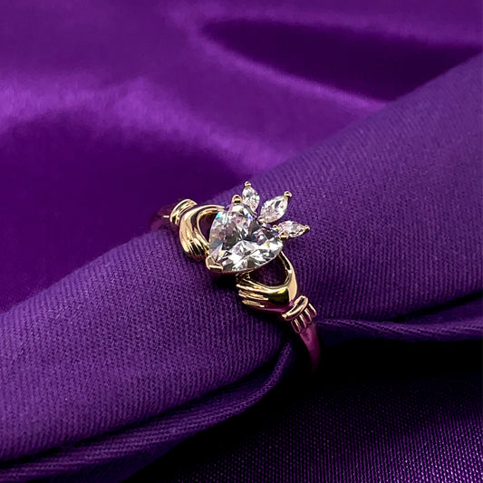 18ct Gold-plated CZ Claddagh Ring GF08