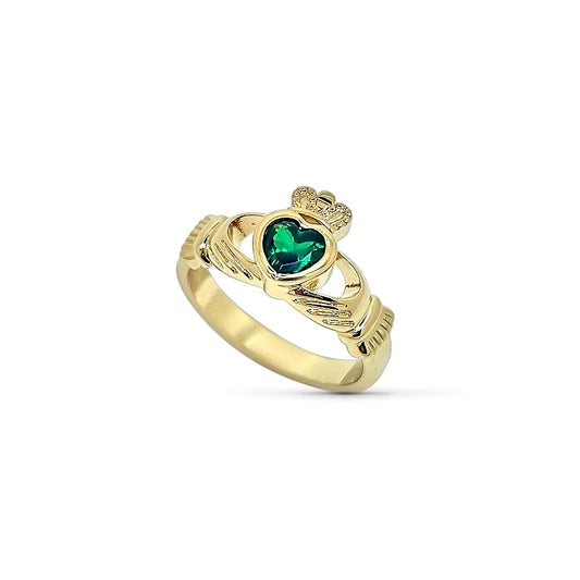18ct Gold-plated Ladies Green CZ Claddagh Ring GFCLR3614