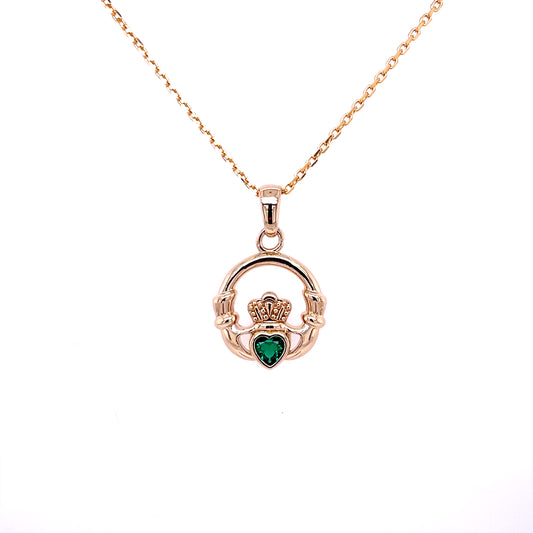 Claddagh Green Zirconia Pendant 18k Gold Plated GFCP004