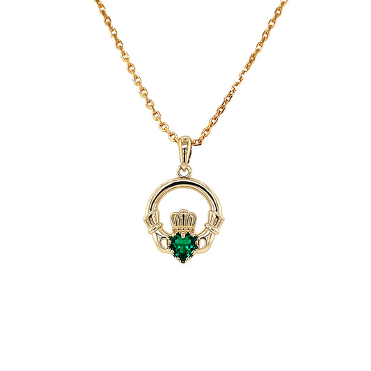 Claddagh Green Zirconia Pendant 18k Gold Plated GFCP008GR