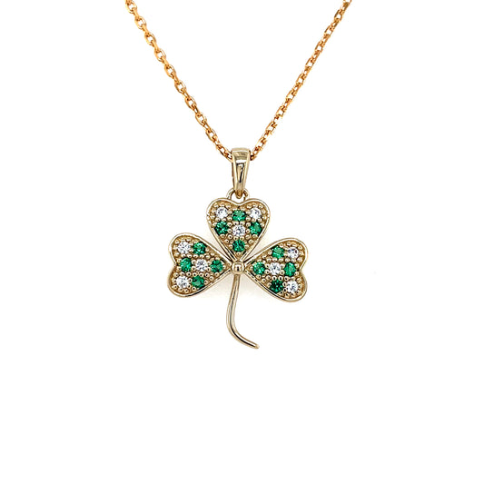 18ct Gold-plated Green CZ Shamrock Pendant GFCP040