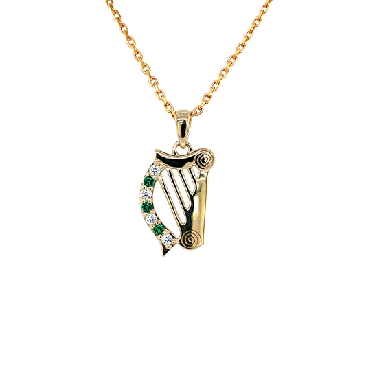 18ct Gold-plated Green CZ Harp Pendant GFCP044