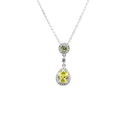 Sterling Silver Peridot CZ Halo Teardrop Pendant GL1214C0