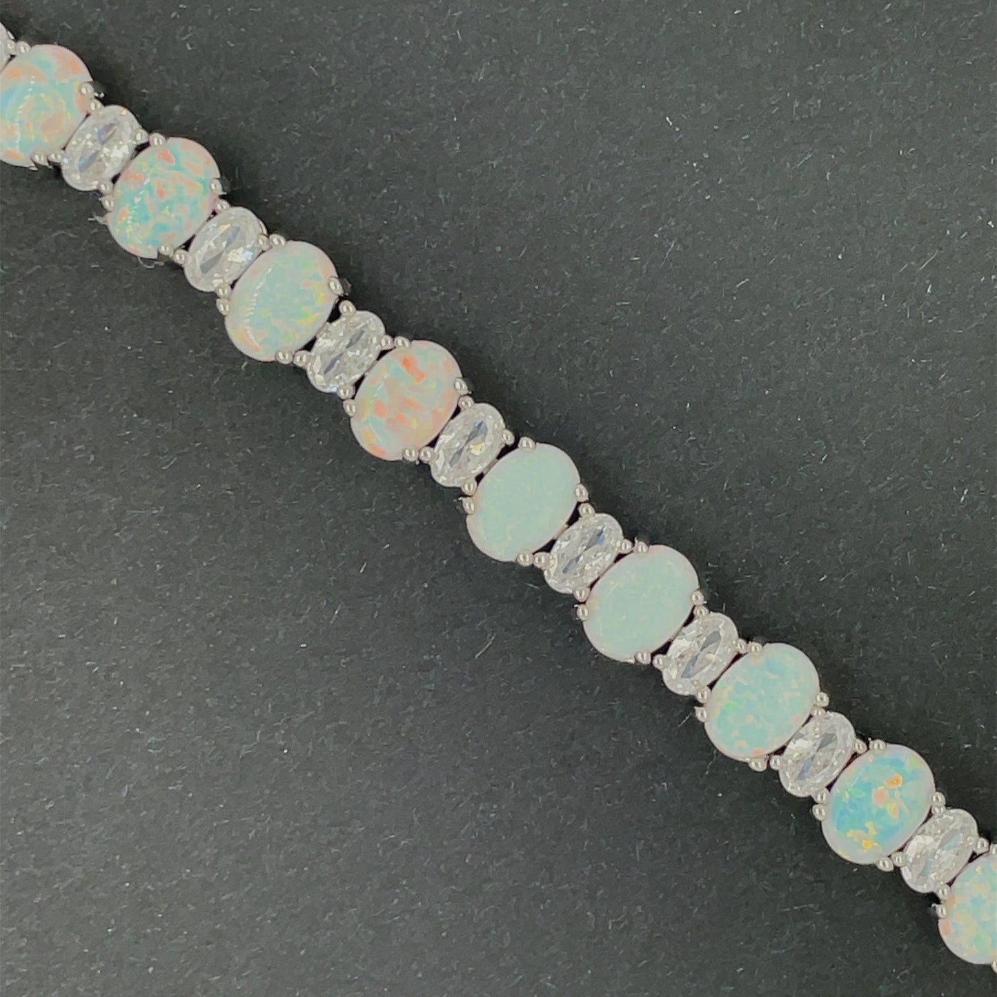 Sterling Silver Opal Oval CZ Cocktail Bracelet GL1404