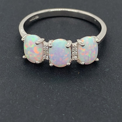 Sterling Silver Triple Opal CZ Ring GL1544