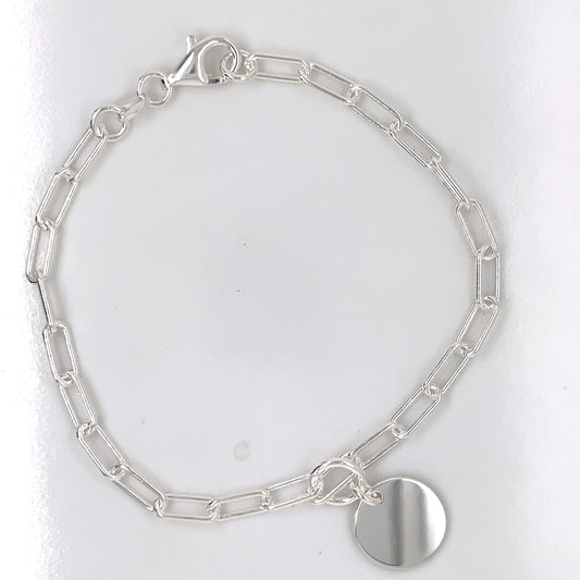 Sterling Silver Engravable Disc Paperlink Bracelet GL1639