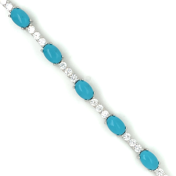 Sterling Silver Turquoise CZ Link Bracelet GL1736