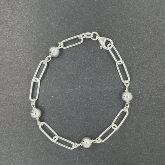 Silver Oblong Link Bracelet with Beads GL1833