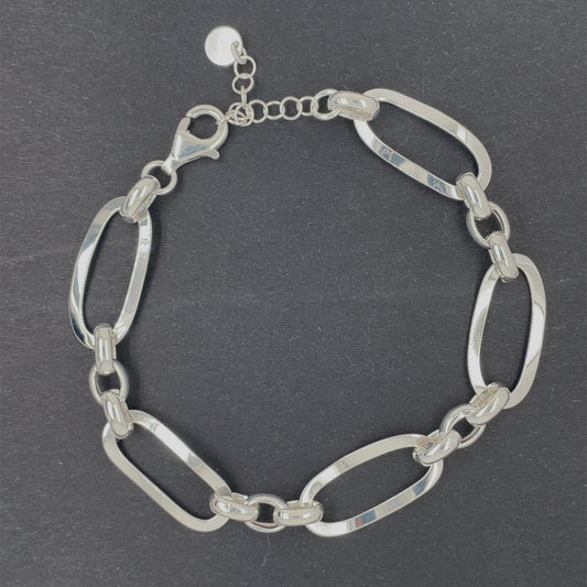 Silver Large Oval Wavy Link Bracelet GL1849