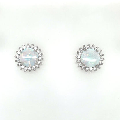 Sterling Silver Opal CZ Pendant & Earring Set GL2010