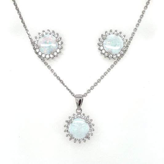 Sterling Silver Opal CZ Pendant & Earring Set GL2010