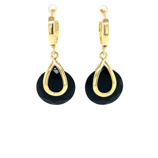 Silver Gold-plated Black Agate Hoop Earrings GL2020E