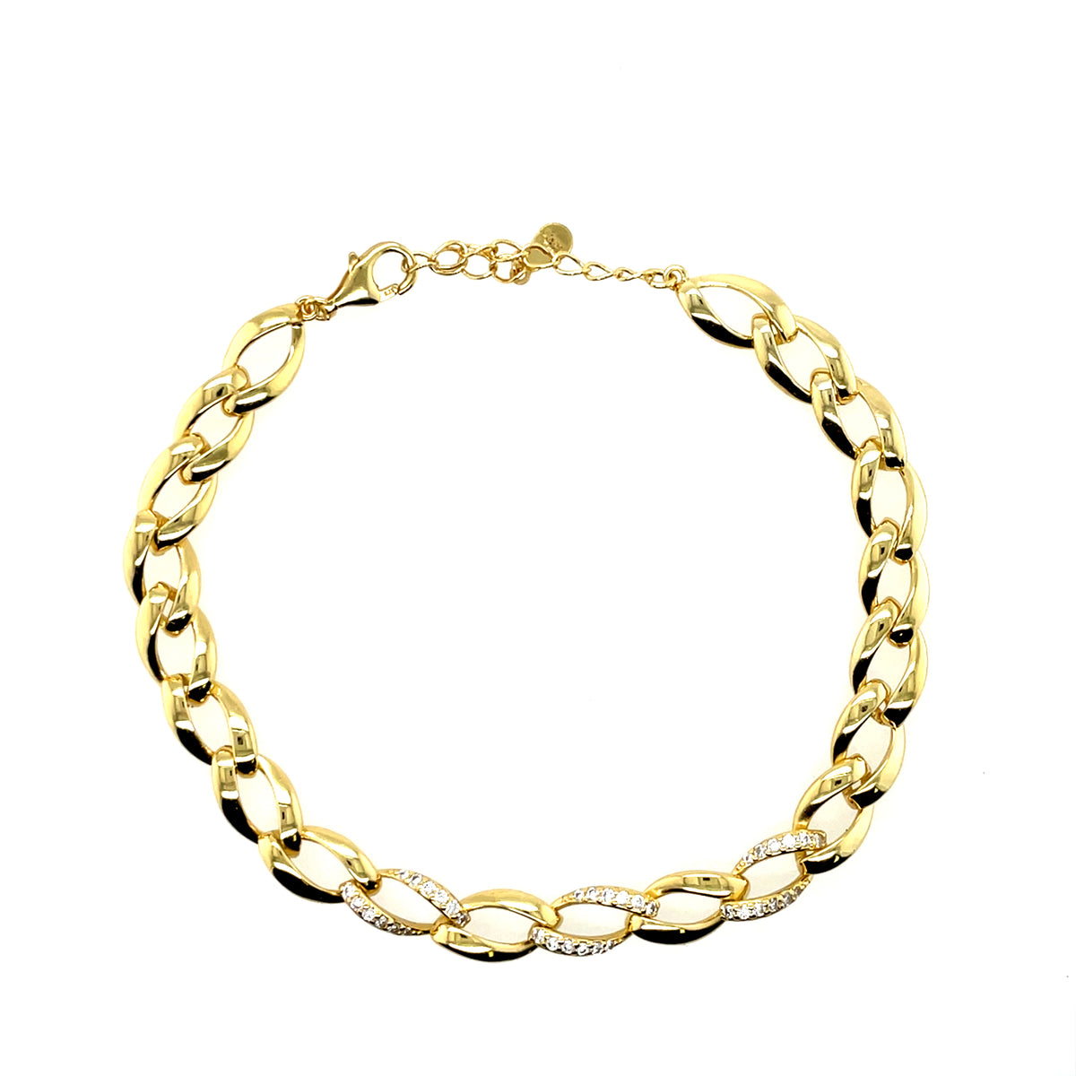 Gold-plated Silver Open Curb CZ Bracelet GL2072