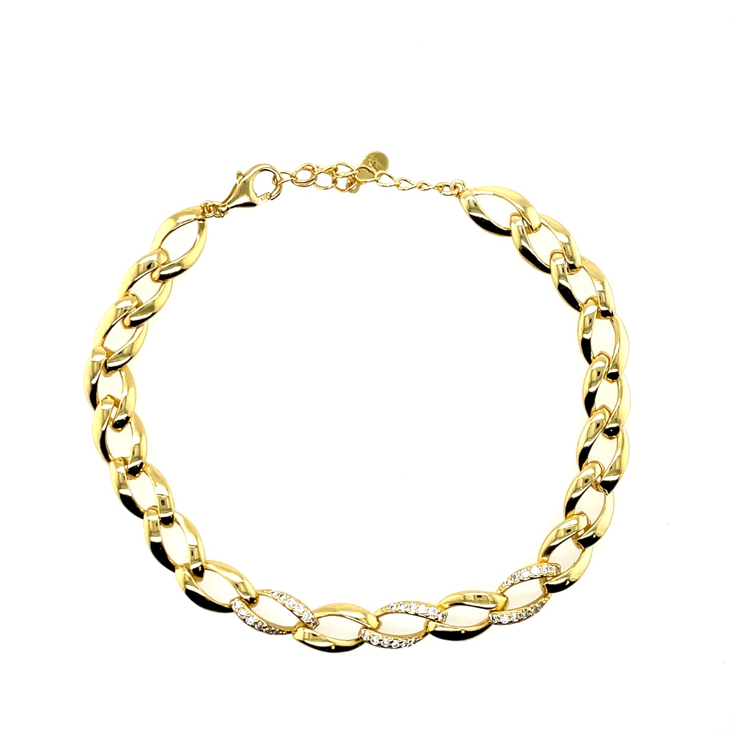 Silver Gold-plated CZ Curb Chain Bracelet GL2072