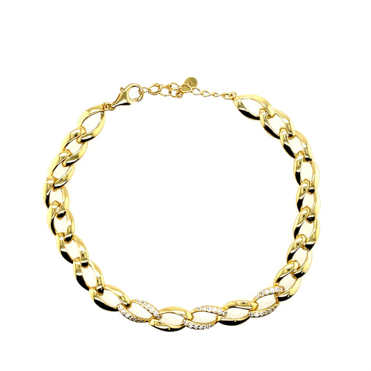 Silver Gold-plated CZ Curb Chain Bracelet GL2072