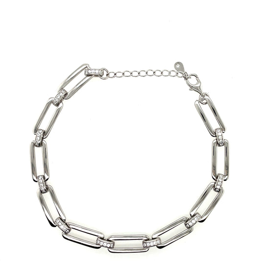 Sterling Silver CZ Oblong Link Bracelet GL2076