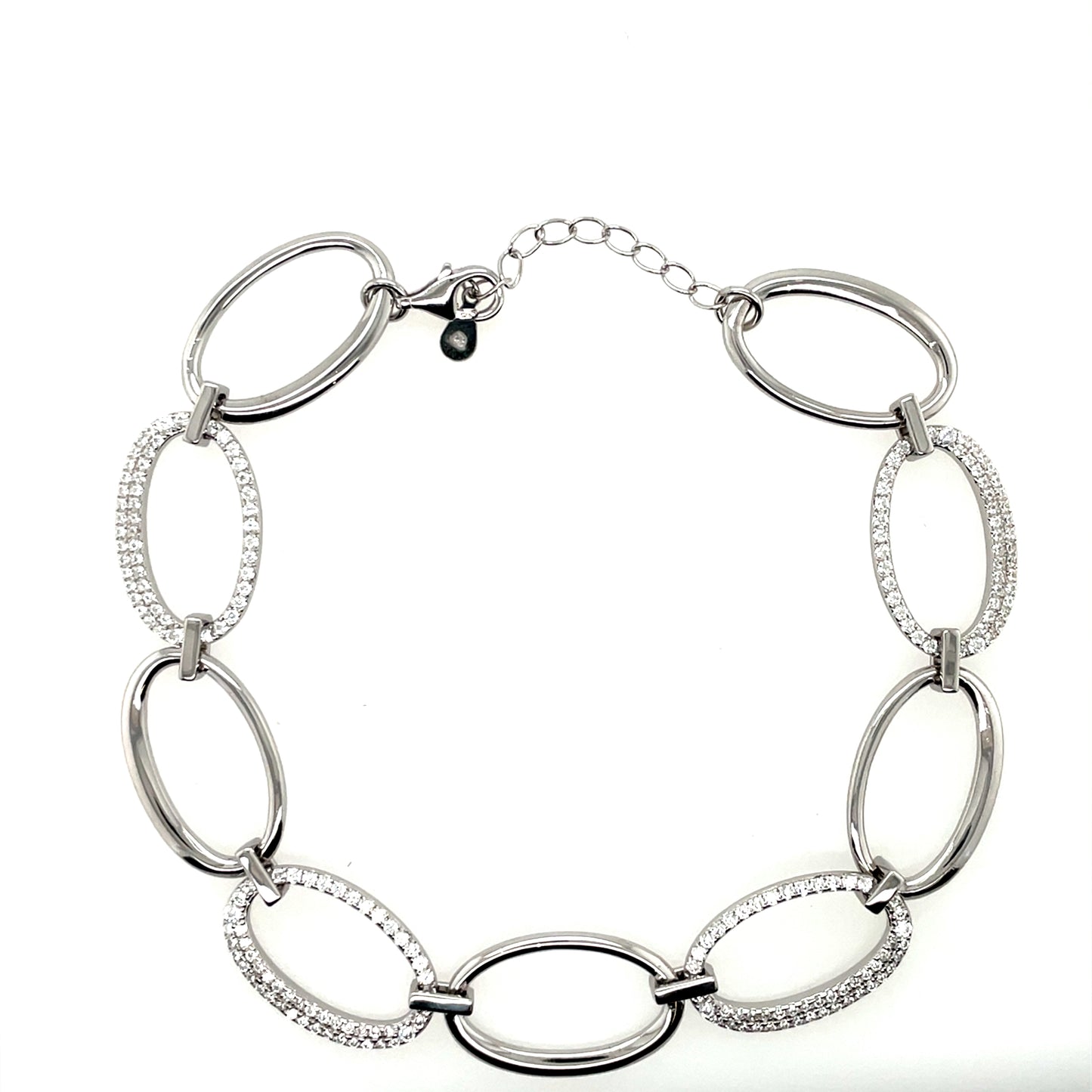 Sterling Silver CZ Oval Link Bracelet GL2077