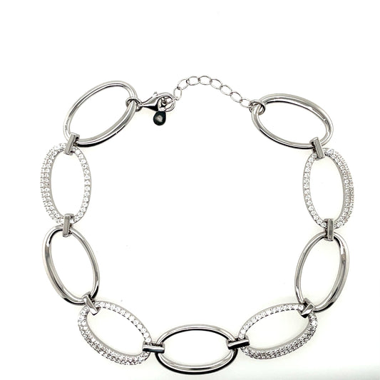 Sterling Silver CZ Oval Link Bracelet GL2077