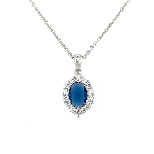 Sterling Silver Blue CZ Cluster Pendant GL2083BL